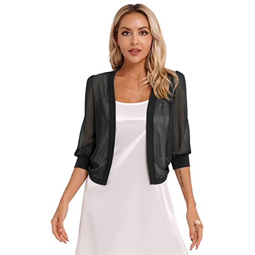 Runhomal Damen Chiffon Strickjacke Shrug Bolero Durchsichtig Cover Ups Eleganter Bolerojacke Festlich Leichte Kurze Oberteil zum Partykleid Schwarz 4XL von Runhomal