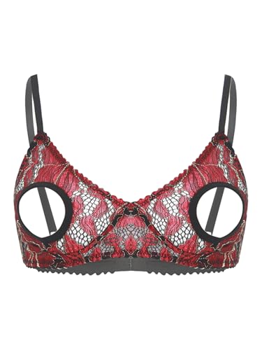 Runhomal Damen Hebe BH Dessous Unterhemd Ouvert BH Top Spitze mit Bügel Brustfreie Oberteil Bustier Push Up Bra Reizwäsche Schwarz Rot 4XL von Runhomal