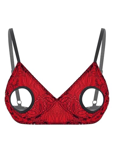 Runhomal Damen Hebe BH Dessous Unterhemd Ouvert BH Top Spitze mit Bügel Brustfreie Oberteil Bustier Push Up Bra Reizwäsche Schwarz Rot L von Runhomal