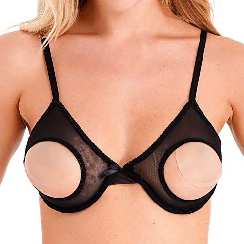 Runhomal Damen Hebe BH Erotik Dessous Unterhemd Ouvert BH Top Spitze mit Bügel Brustfreie Busenfrei Sexy Oberteil Bustier Push Up Bra Reizwäsche Schwarz E 5XL von Runhomal