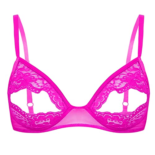 Runhomal Damen Hebe BH Erotik Unterhemd Ouvert Spitze Dessous mit Bügel Brustfreie Busenfrei Sexy Reizwäsche Rosa B 5XL von Runhomal