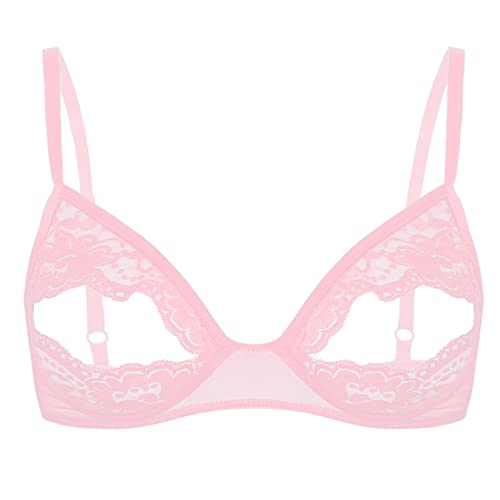 Runhomal Damen Hebe BH Erotik Unterhemd Ouvert Spitze Dessous mit Bügel Brustfreie Busenfrei Sexy Reizwäsche Rosa XL von Runhomal