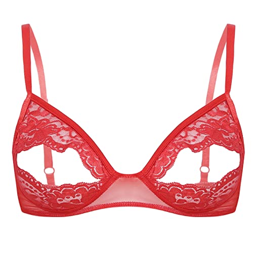 Runhomal Damen Hebe BH Erotik Unterhemd Ouvert Spitze Dessous mit Bügel Brustfreie Busenfrei Sexy Reizwäsche Rot M von Runhomal