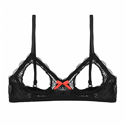 Runhomal Damen Hebe BH Erotik Unterhemd Ouvert Spitze Dessous mit Bügel Brustfreie Busenfrei Sexy Reizwäsche Schwarz B 3XL von Runhomal