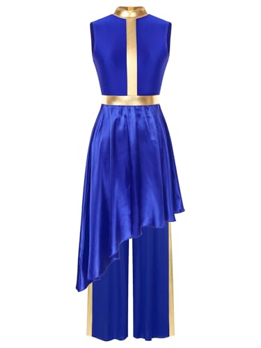Runhomal Damen Metallic Lobpreis Tanz Kleid Asymmetrische Satin Rock Tanzkleider Ballettkleid Liturgische Lyrische Anbetung Kostüm Königsblau M von Runhomal