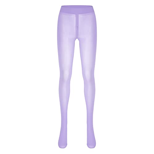 Runhomal Damen Transparente Strumpfhose Leggings Reißverschluss im Schritt Feinstrumpfhose Damen Unterhosen Unterwäsche Schlafhose Dessous Reizwäsche Helllila L von Runhomal