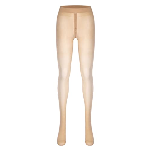 Runhomal Damen Transparente Strumpfhose Leggings Reißverschluss im Schritt Feinstrumpfhose Damen Unterhosen Unterwäsche Schlafhose Dessous Reizwäsche Nude XL von Runhomal