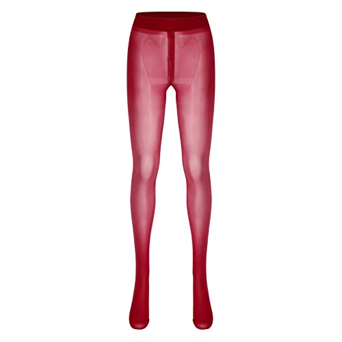 Runhomal Damen Transparente Strumpfhose Leggings Reißverschluss im Schritt Feinstrumpfhose Damen Unterhosen Unterwäsche Schlafhose Dessous Reizwäsche Rot L von Runhomal