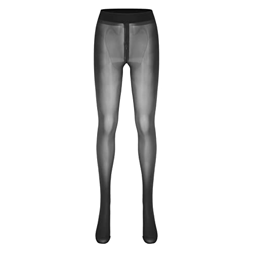 Runhomal Damen Transparente Strumpfhose Leggings Reißverschluss im Schritt Feinstrumpfhose Damen Unterhosen Unterwäsche Schlafhose Dessous Reizwäsche Schwarz L von Runhomal