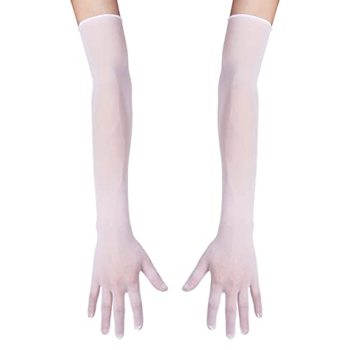 Runhomal Frauen Mesh Durchsichtige Handschuhe Stretchy Vollfinger Lange Handschuhe Fäustlinge für Sonnenschutz Weiß Einheitsgröße von Runhomal