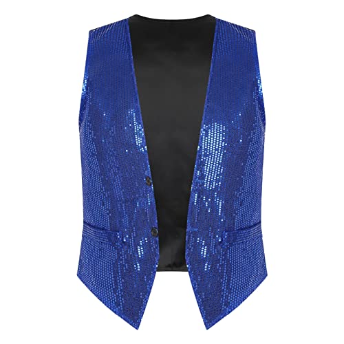 Runhomal Herren Damen Pailletten Weste Glitzer ärmellos Jacke Anzugweste Party Oberteile Slim Fit Tank Top Tanzshirt Karneval Fasching Tanzkostüm Royal Blau 3XL von Runhomal