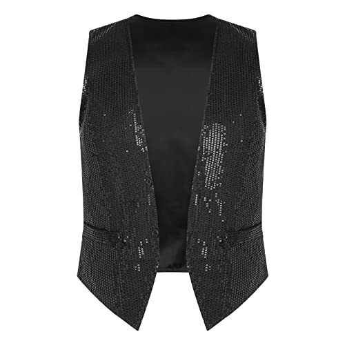 Runhomal Herren Damen Pailletten Weste Glitzer ärmellos Jacke Anzugweste Party Oberteile Slim Fit Tank Top Tanzshirt Karneval Fasching Tanzkostüm Schwarz 3XL von Runhomal