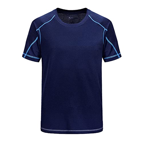 Runhomal Herren Eisseide T-Shirt Sportshirt Atmungsaktives Laufshirt Sommershirt Schnell Trocknend Kurzarm Unterhemd Training Shirt Dunkelblau L von Runhomal