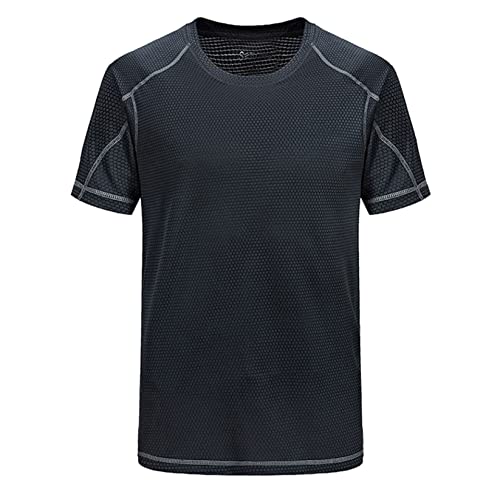 Runhomal Herren Eisseide T-Shirt Sportshirt Atmungsaktives Laufshirt Sommershirt Schnell Trocknend Kurzarm Unterhemd Training Shirt Dunkelgrau 4XL von Runhomal