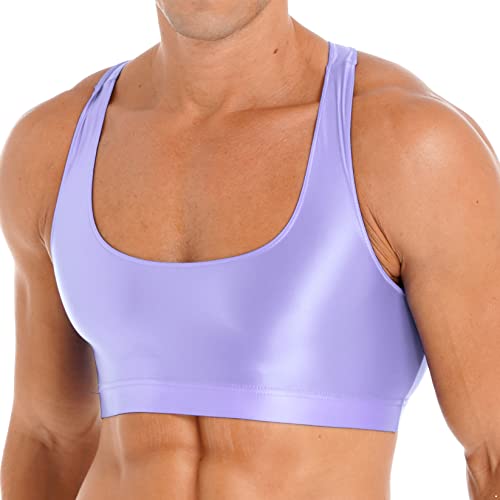 Runhomal Herren Glossy Tanktop Bauchfrei Yoga Sport BH Ärmellos Crop Top Unterhemd Glänzende Funktionsshirt Kompressionsshirt Muskelshirt Yoga Fitness Shirts Violett XL von Runhomal