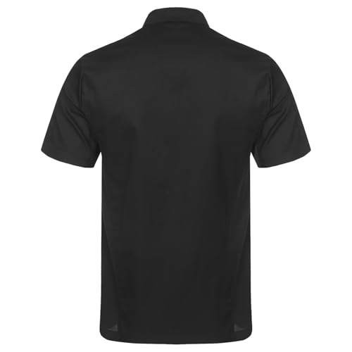 Runhomal Herren Kochmantel Kurzarm Kochjacke Bäckerjacke mit Knöpfen Arbeitsjacke Kochhemd Bäcker Arbeitskleidung Uniform Kochanzug für Kochwettbewerb F Schwarz L von Runhomal