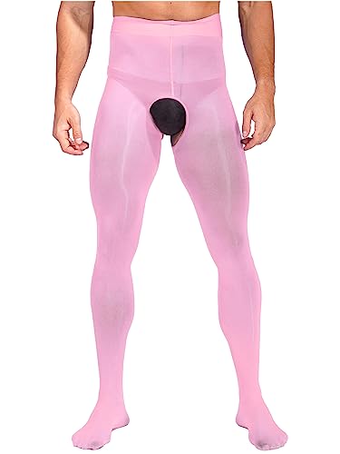 Runhomal Herren Netzstrümpfe Strumpfhosen Schrittlose Herrenstrumpfhose Männer Lang Tights Stützstrumpfhose Transparent Unterhose Feinstrumpfhose Rosa One Size von Runhomal