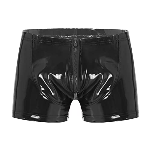 Runhomal Herren Shorts Lack Leder Boxershorts Wetlook Kurz Leggings Glänzend Hose Boxer Briefs Hipster Panties Sexy Unterwäsche Gogo Clubwear Schwarz M von Runhomal