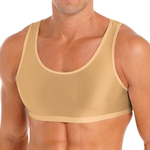 Runhomal Herren Sport BH Tanktop Glossy Training Cropped Tank Top Ärmellose Weste Tops Bauchfrei Unterhemd Muskelshirt Achselshirt Bodybuilding Coffee XL von Runhomal
