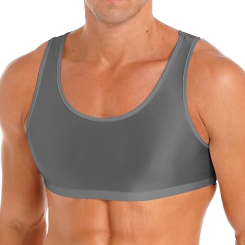 Runhomal Herren Sport BH Tanktop Glossy Training Cropped Tank Top Ärmellose Weste Tops Bauchfrei Unterhemd Muskelshirt Achselshirt Bodybuilding Dunkelgrau L von Runhomal
