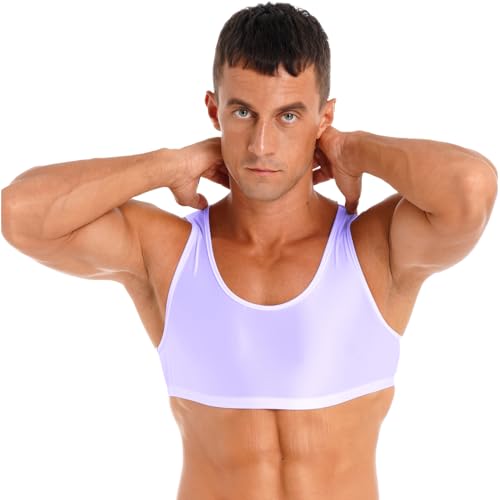 Runhomal Herren Sport BH Tanktop Glossy Training Cropped Tank Top Ärmellose Weste Tops Bauchfrei Unterhemd Muskelshirt Achselshirt Bodybuilding Helllila L von Runhomal