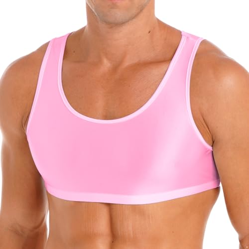 Runhomal Herren Sport BH Tanktop Glossy Training Cropped Tank Top Ärmellose Weste Tops Bauchfrei Unterhemd Muskelshirt Achselshirt Bodybuilding Rosa L von Runhomal