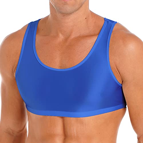 Runhomal Herren Sport BH Tanktop Glossy Training Cropped Tank Top Ärmellose Weste Tops Bauchfrei Unterhemd Muskelshirt Achselshirt Bodybuilding Royal_Blau XL von Runhomal