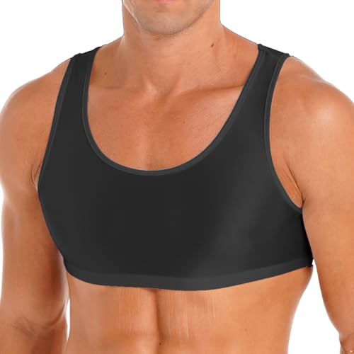 Runhomal Herren Sport BH Tanktop Glossy Training Cropped Tank Top Ärmellose Weste Tops Bauchfrei Unterhemd Muskelshirt Achselshirt Bodybuilding Schwarz XL von Runhomal