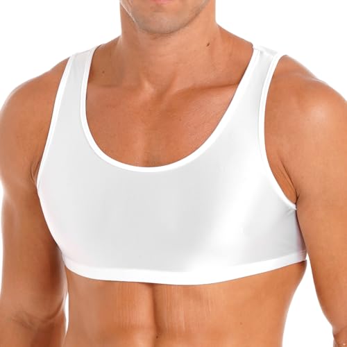 Runhomal Herren Sport BH Tanktop Glossy Training Cropped Tank Top Ärmellose Weste Tops Bauchfrei Unterhemd Muskelshirt Achselshirt Bodybuilding Weiß M von Runhomal