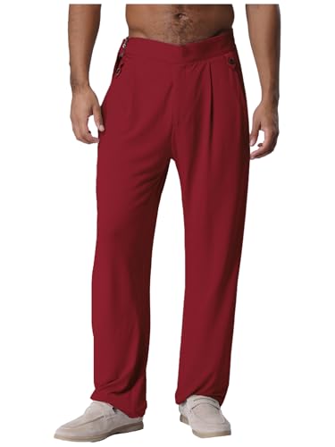 Runhomal Herren Standardtanzhose Straight Bottom Latin Ballroom Tango Tanzhose mit Verstellbarerm Gürtel für Wettkampf Gesellschaftstanz Burgundy L von Runhomal