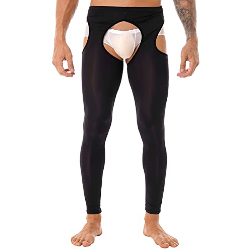 Runhomal Herren Strumpfhose Leggings Offen Schritt Glänzend Herrenstrumpfhose Männer Lang Tights Stützstrumpfhose Transparent Unterhose Feinstrumpfhose Schwarz One Size von Runhomal