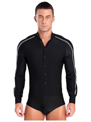 Runhomal Herren Tanz-Body Bodysuit Gymnastikbody Ballsaal Samba Latein Body Gymnastik Ballettanzug Langarm Performance Tanzkostüm Schwarz XL von Runhomal