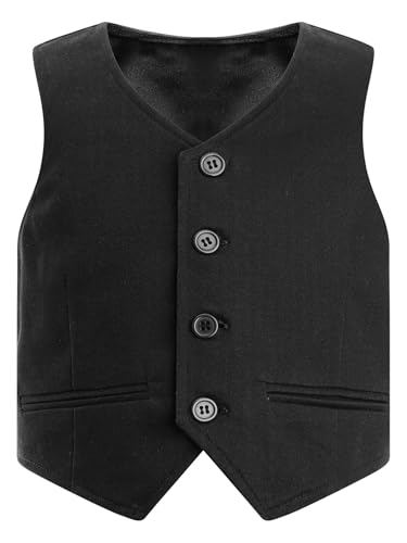 Runhomal Kinder Jungen Weste Gentelman Anzugweste Klassisch Knöpfen Waistcoat Festlich Smokingweste für Hochzeit Party Geburtstag Schwarz 158-164 von Runhomal