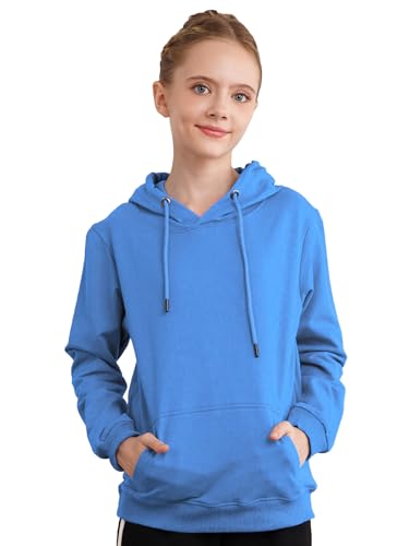Runhomal Kinder Jungen Kapuzenpullover Hooded Kordelzug Langarm Classic Sweatshirt mit Kapuze Tasche Einfarbige Langarmshirt Pullover Top Hellblau 146-152 von Runhomal