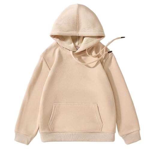 Runhomal Kinder Jungen Kapuzenpullover Hooded Kordelzug Langarm Kapuzenshirt Sweatshirt mit Kapuze Tasche Einfarbige Langarmshirt Pullover Top D Beige 158-164 von Runhomal