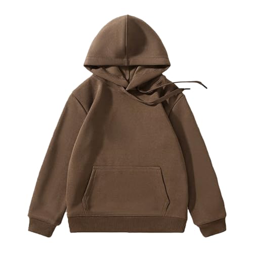 Runhomal Unisex Kinder Kapuzenpullover Hooded Kordelzug Langarm Kapuzenshirt Sweatshirt mit Kapuze Tasche Einfarbige Langarmshirt Pullover Top D Kaffee 146-152 von Runhomal
