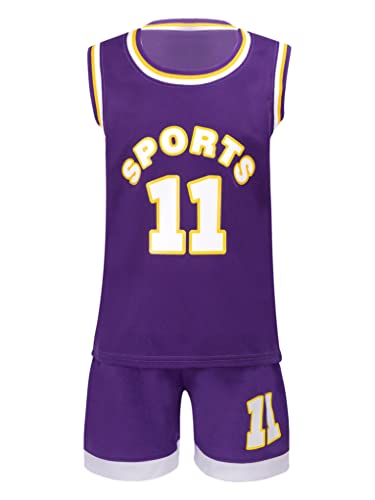 Runhomal Kinder Jungen Trainingsanzug Basketball Trikot Set A?rmellos Tank Top + Shorts Set Sportkleidung Jogginganzug Freizeitkleidung Sportswear Violett 146-152 von Runhomal