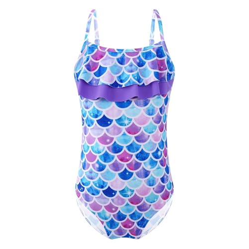 Runhomal Kinder Mädchen Einteiliger Badeanzug bunter Fischschuppen-Muster Bademode Schwimmoverall Rüschen Träger Bodysuit Schwimmanzug Badebekleidung D_Bunte Fischschuppen 122-128 von Runhomal