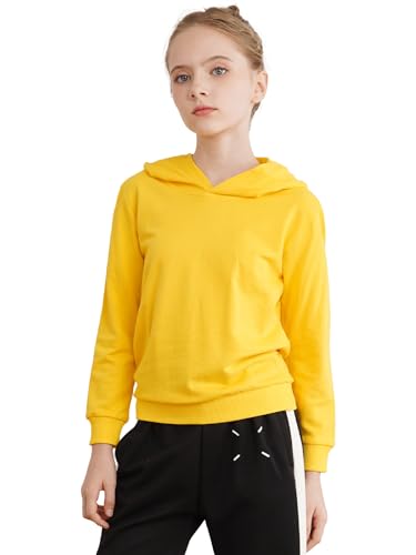 Runhomal Kinder Mädchen Hoodie Kapuzenpullover Jungen Langarmshirt Sweatshirt mit Kapuze Sport Jumper Kapuzenshirt Sportkleidung Gelb 122-128 von Runhomal