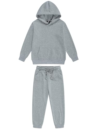 Runhomal Kinder Trainingsanzug Jungen Mädchen Zweiteilige Jogginganzug Sportanzug Langarm Pullover Hoodie Jogginghose Sporthose Sportbekleidung Grau 128-134 von Runhomal