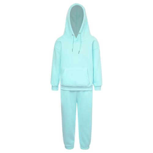Runhomal Kinder Trainingsanzug Jungen Mädchen Zweiteilige Sportanzug Loose Fit Jogginganzug Langarm Kapuzenpullover Jogginghose Sporthose Tracksuit Hellblau 98-104 von Runhomal