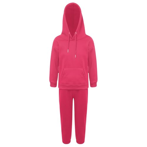 Runhomal Kinder Trainingsanzug Jungen Mädchen Zweiteilige Sportanzug Loose Fit Jogginganzug Langarm Kapuzenpullover Jogginghose Sporthose Tracksuit Hot Pink 128-134 von Runhomal