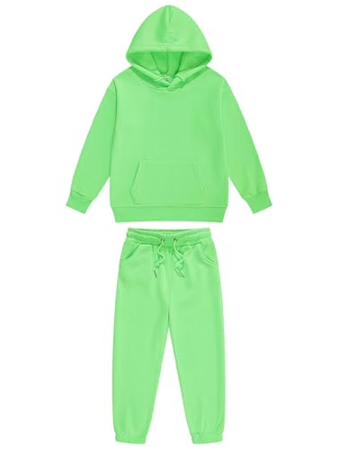 Runhomal Kinder Trainingsanzug Jungen Mädchen Zweiteilige Jogginganzug Sportanzug Langarm Pullover Hoodie Jogginghose Sporthose Sportbekleidung Leuchtendes Grün 104-110 von Runhomal