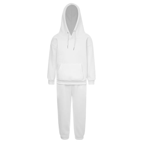 Runhomal Kinder Trainingsanzug Jungen Mädchen Zweiteilige Sportanzug Loose Fit Jogginganzug Langarm Kapuzenpullover Jogginghose Sporthose Tracksuit Weiß 98-104 von Runhomal