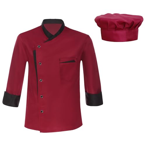 Runhomal Kochjacke Herren Damen Kochmantel Bäckerjacke mit Hut Unisex Zweiteiler Koch Jacke Arbeitsjacke Berufsbekleidung Chef-Uniform B Burgundy M von Runhomal