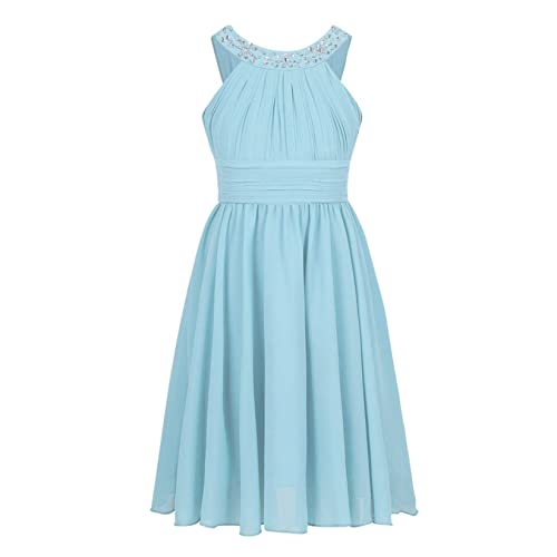 Runhomal Mädchen Chiffon Blumenmädchenkleider Partykleid Sommer Prinzessin Kleid Brautjungfer Festlich A-Linie Kommunionkleider für Kinder 3-16 Jahr Hellblau 134-140 von Runhomal