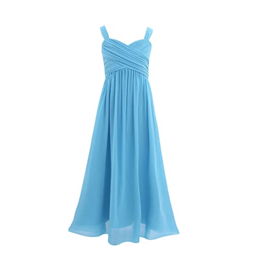 Runhomal Mädchen Chiffon Brautjungfer Kleid Blumenmädchenkleider Festlich Partykleid Prinzessin Kleider Kinder Abendkleid Pageant Hochzeit Geburtstag Party Hellblau 140 von Runhomal