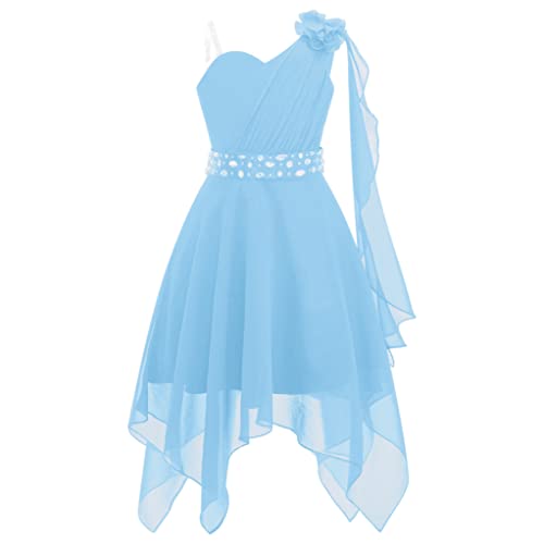 Runhomal Mädchen Chiffon Partykleid Blumenmädchenkleider Träger Brautjungfernkleid Festkleid Abendkleid mit Perlen Festzug Hochzeit Hellblau 158-164 von Runhomal