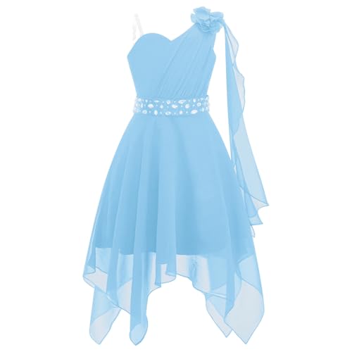 Runhomal Mädchen Chiffon Partykleid Blumenmädchenkleider Träger Brautjungfernkleid Festkleid Abendkleid mit Perlen Festzug Hochzeit Hellblau 170-176 von Runhomal