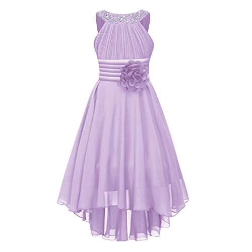 Runhomal Mädchen Elegantes Partykleid Blumenmädchenkleider Ärmellos Chiffon Kleider Abendkleid Festlich Prinzessin Cocktailkleid für Hochzeit Geburtstag Festzug Lavender 134-140 von Runhomal